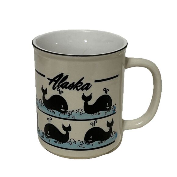 Adorable Vintage Alaska Souvenir Whales Coffee Mug 10 Oz 3-D Effect MCM Style - Picture 1 of 6